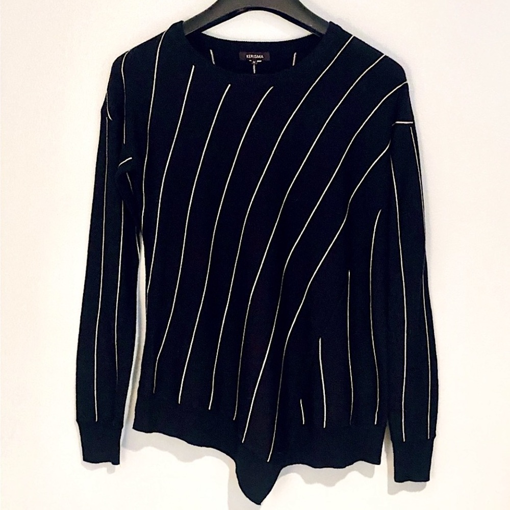 Kerisma | Long Sleeve Asymmetrical Black and White Striped Sweater
